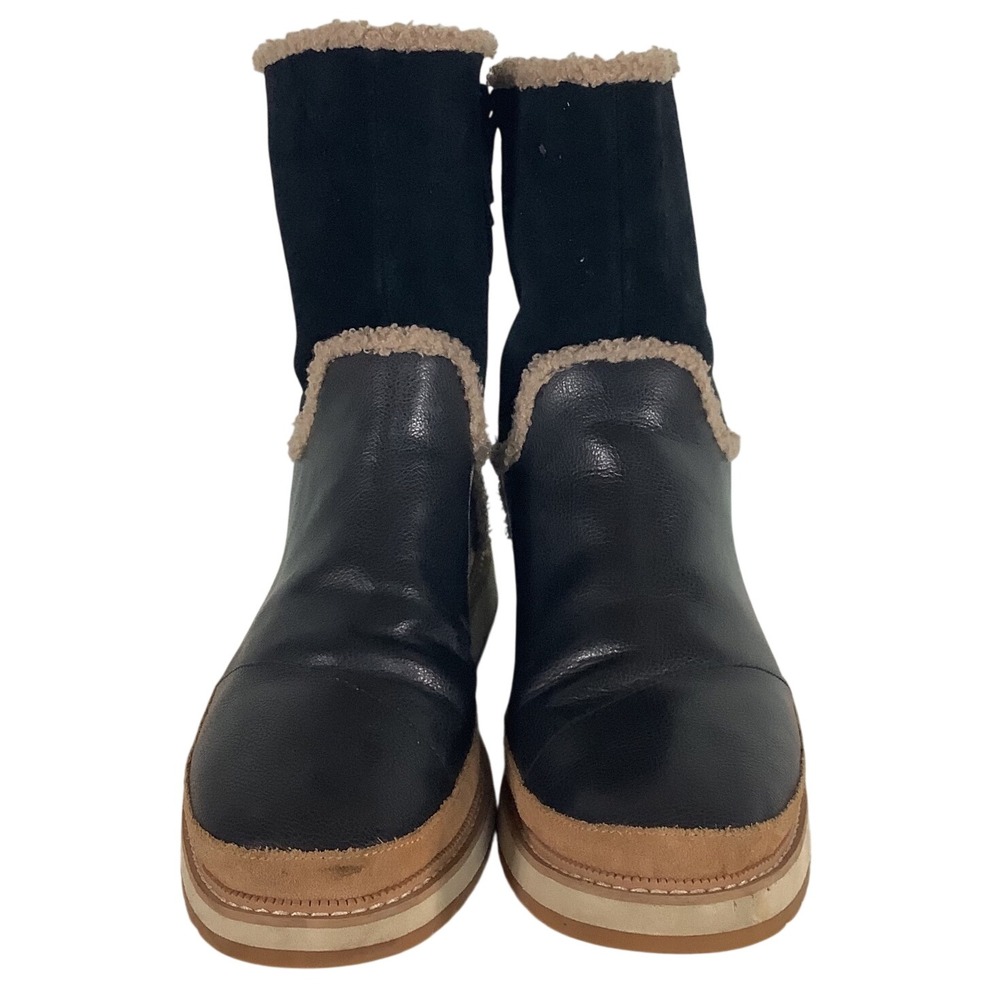 TOMS Black Leather Suede Faux Fur Lined MidCalf Boots Womens11 Platform 10014172